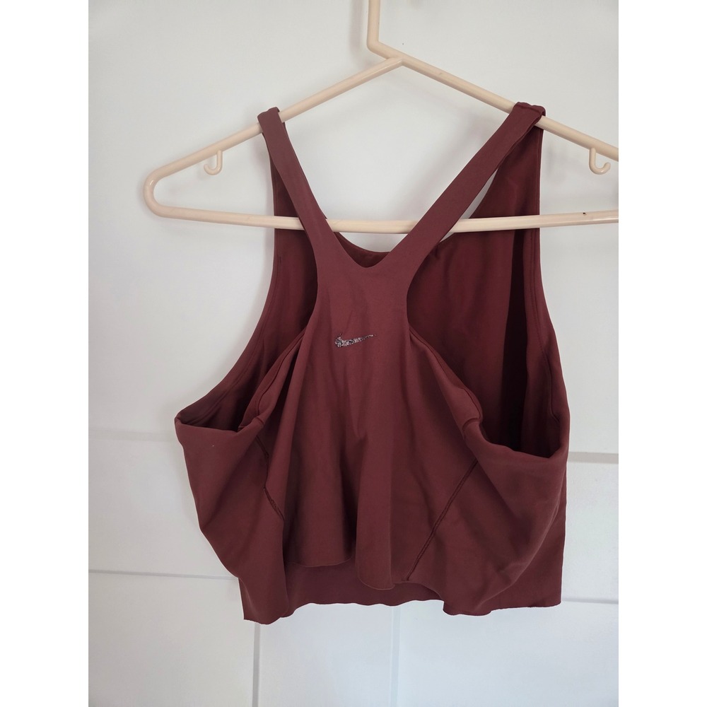 Nike Yoga Dri-FIT High Neck Crop Tank Top Burgundy XL Floral Swoosh Racerback - Picture 2 of 4